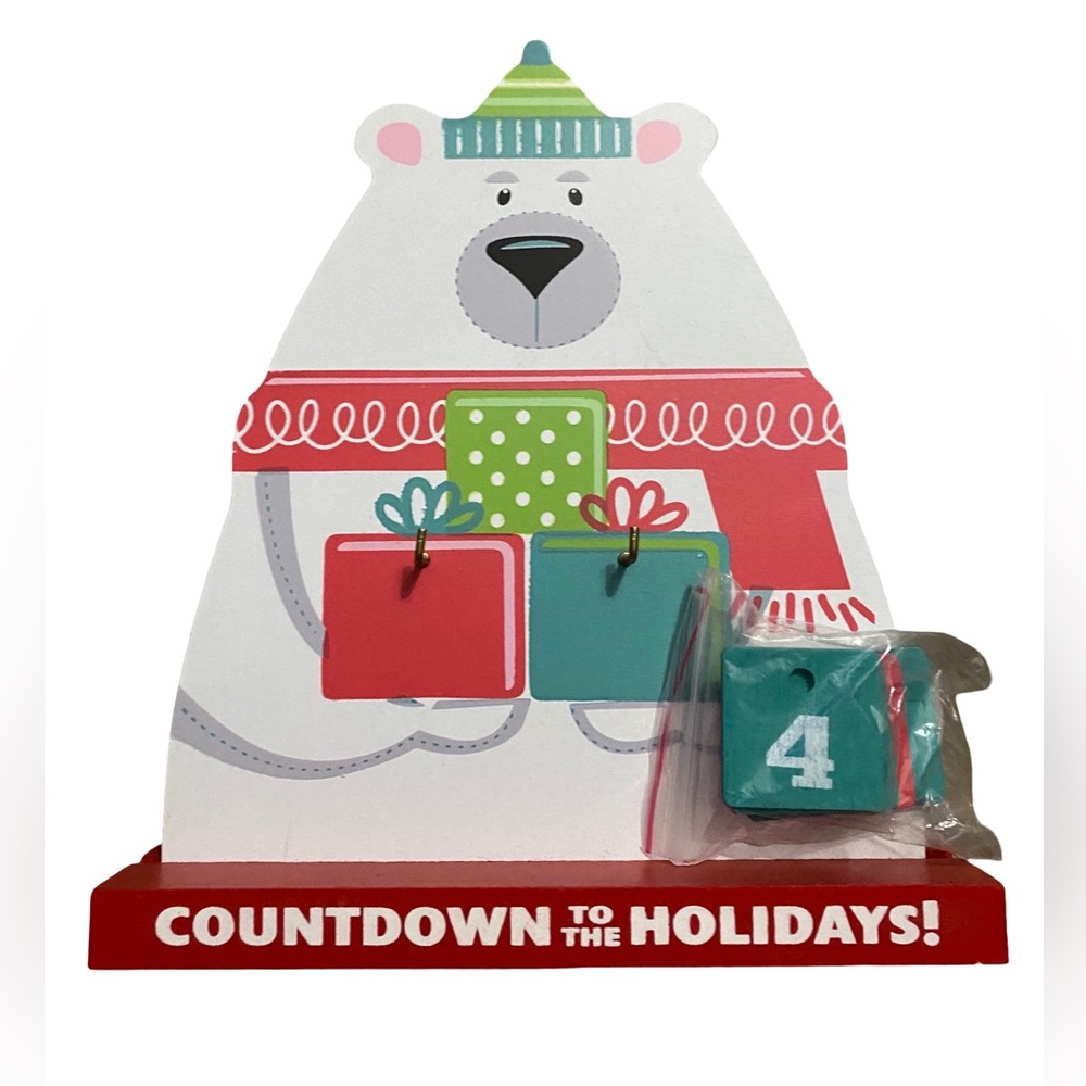 Polar Bear Countdown to Christmas Calendar Wooden Desk Tabletop Holiday Decor
